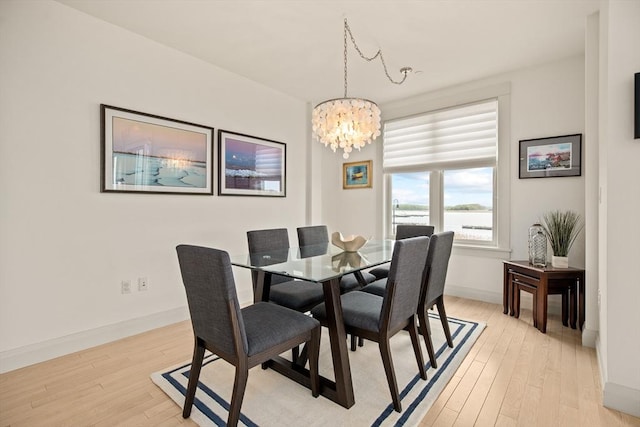 266 Merrimac St Unit F, Newburyport, MA 01950 - dining area featuring a chandelier, light wood-style floors, baseboards, and a water view