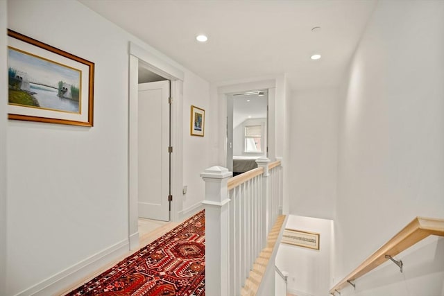 266 Merrimac St Unit F, Newburyport, MA 01950 - corridor featuring an upstairs landing, baseboards, and recessed lighting