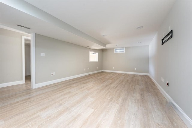 basement with light wood-type flooring