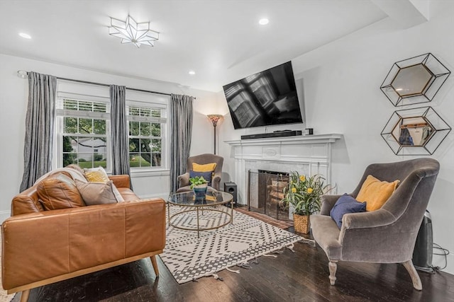 5 Vandergrift St, Lawrence, MA 01843 - living area with wood finished floors, a fireplace, and recessed lighting