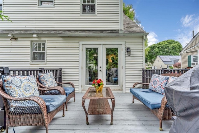 5 Vandergrift St, Lawrence, MA 01843 - wooden deck featuring outdoor lounge area and french doors