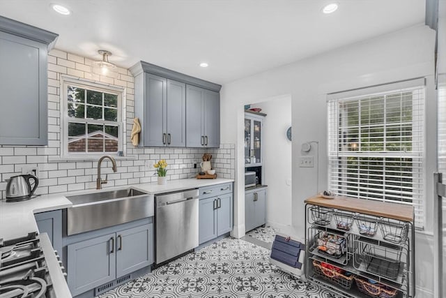 5 Vandergrift St, Lawrence, MA 01843 - kitchen with dishwasher, gray cabinetry, healthy amount of natural light, and recessed lighting