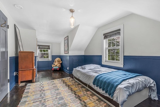 5 Vandergrift St, Lawrence, MA 01843 - bedroom featuring hardwood / wood-style flooring, vaulted ceiling, and a wainscoted wall