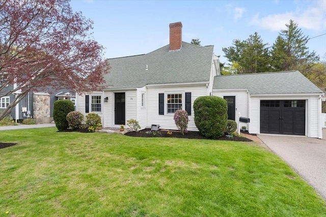 76 Union St, Natick, MA 01760 - cape cod house featuring an attached garage, a chimney, driveway, and a front lawn