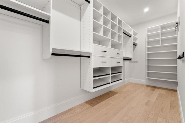 walk in closet with light wood-type flooring