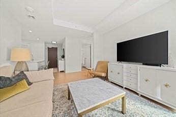 living room with light hardwood / wood-style flooring