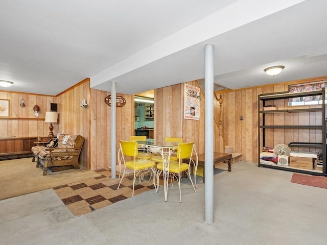 108 Edward Rd, Watertown, MA 02472 - finished basement with wood walls and carpet flooring