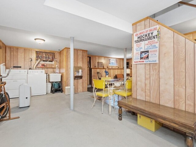 108 Edward Rd, Watertown, MA 02472 - finished below grade area with separate washer and dryer, wooden walls, and a sink