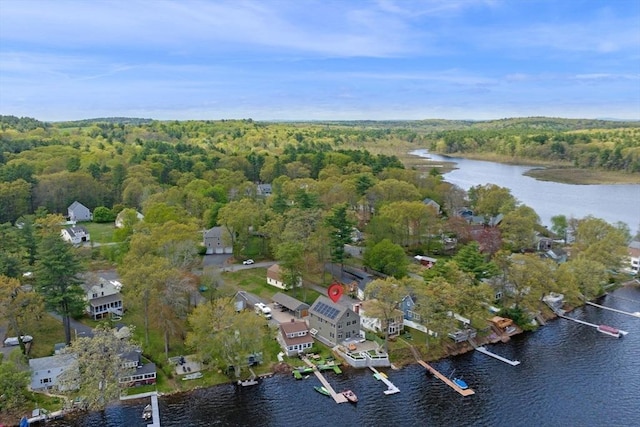 43 W Shore Rd, Merrimac, MA 01860 - aerial overview of property's location featuring a heavily wooded area and a large body of water