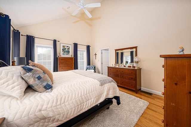 194 Crownshield Ave Unit 194, Uxbridge, MA 01569 - bedroom with light wood-style floors, high vaulted ceiling, and ceiling fan
