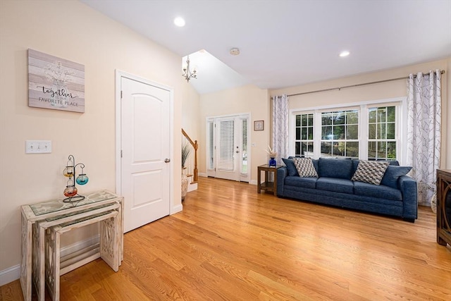 194 Crownshield Ave Unit 194, Uxbridge, MA 01569 - living area featuring light wood-type flooring, stairs, and recessed lighting