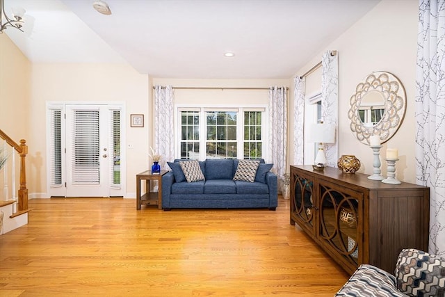 194 Crownshield Ave Unit 194, Uxbridge, MA 01569 - living room featuring light wood-style flooring, stairs, and recessed lighting