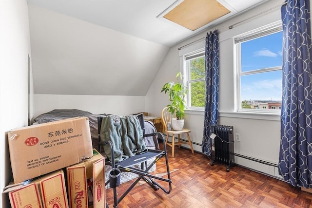 additional living space with vaulted ceiling and attic access