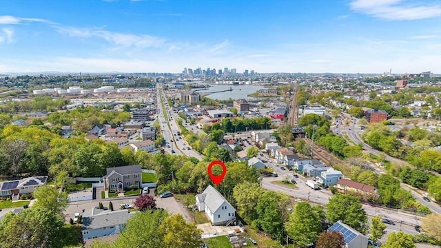aerial overview of property's location featuring nearby urban area