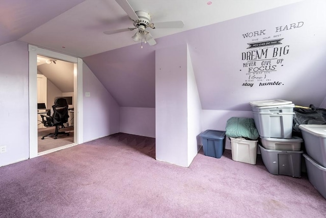 735 Hildreth St, Dracut, MA 01826 - additional living space with carpet floors, lofted ceiling, ceiling fan, and a desk