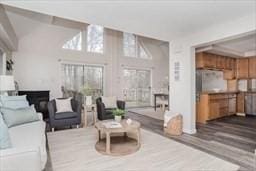 interior space featuring lofted ceiling and wood finished floors