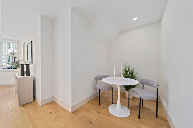 59 Falcon St Unit 1, Boston, MA 02128 - dining room featuring lofted ceiling, light wood-style flooring, and recessed lighting