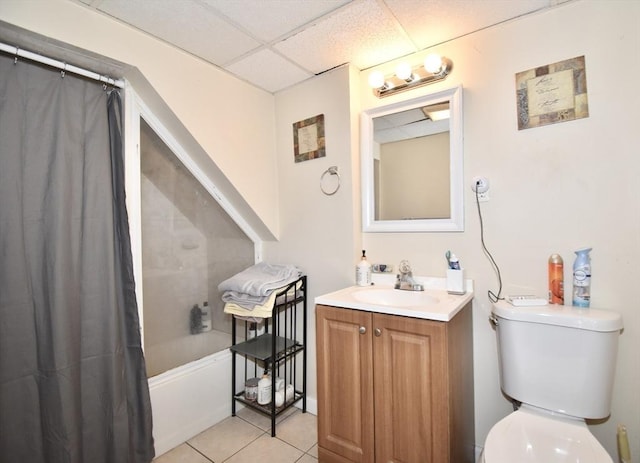 855 Liberty St, Springfield, MA 01104 - full bath with shower / bath combo with shower curtain, toilet, tile patterned floors, vanity, and a paneled ceiling