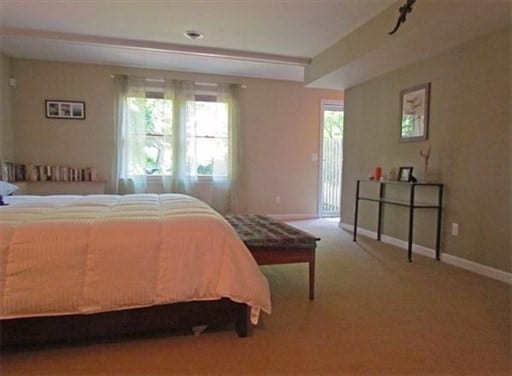 carpeted bedroom featuring multiple windows