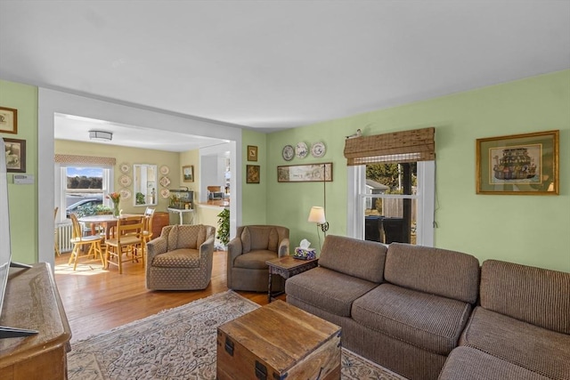 living room featuring light wood finished floors and plenty of natural light