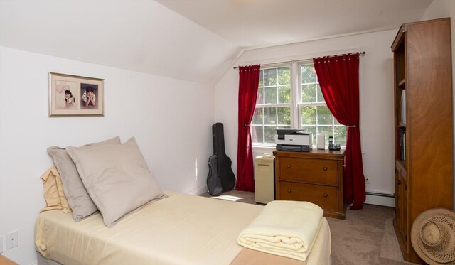 2181 Service Rd, Barnstable, MA 02668 - bedroom with a baseboard radiator, lofted ceiling, and carpet floors