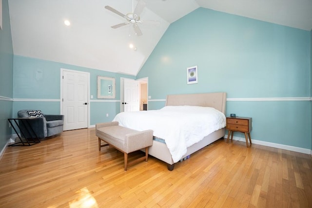 3 Eileen Rd, Norton, MA 02766 - bedroom featuring light wood-style floors, high vaulted ceiling, baseboards, and a ceiling fan