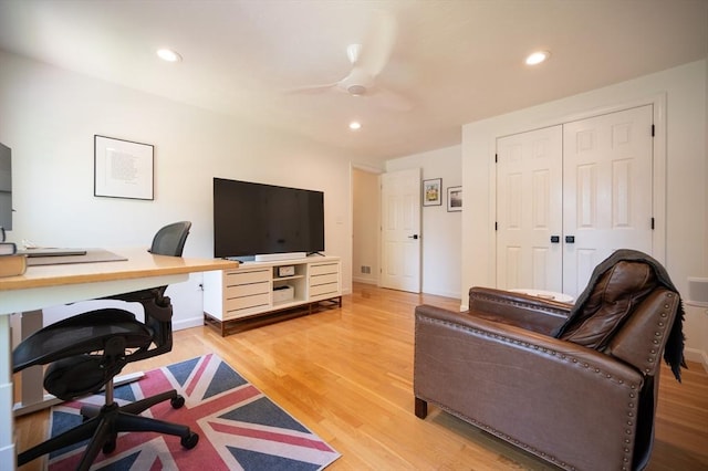 3 Eileen Rd, Norton, MA 02766 - office featuring light wood-style flooring, a ceiling fan, recessed lighting, and baseboards