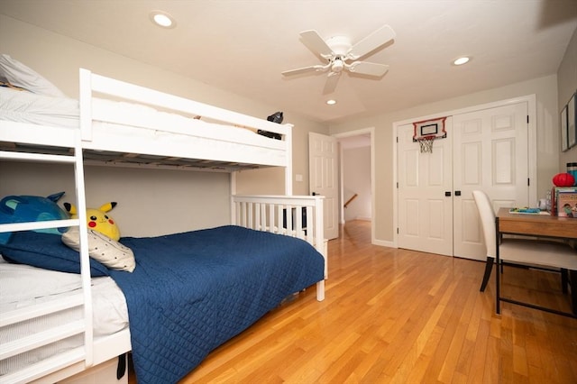 3 Eileen Rd, Norton, MA 02766 - bedroom with light wood-type flooring, recessed lighting, a ceiling fan, and a closet