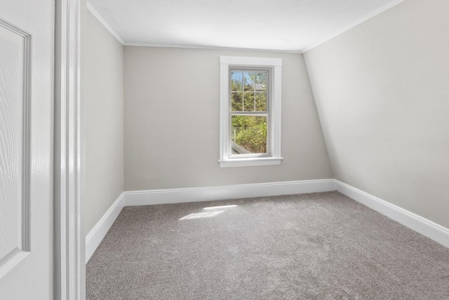spare room with baseboards, ornamental molding, and carpet