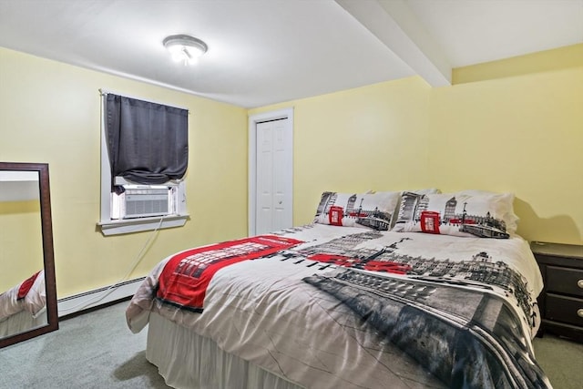 1185 Read St, Somerset, MA 02726 - carpeted bedroom featuring a baseboard radiator, cooling unit, and a closet