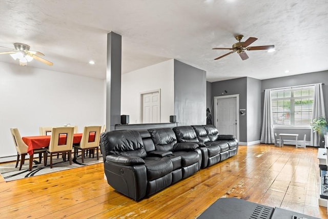 1185 Read St, Somerset, MA 02726 - living room with a ceiling fan, wood-type flooring, and baseboards
