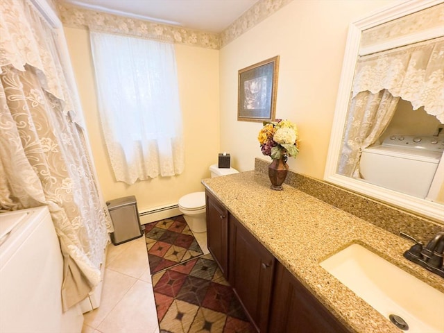 93 Mccracken Rd, Millbury, MA 01527 - full bath featuring independent washer and dryer, a baseboard radiator, toilet, and vanity