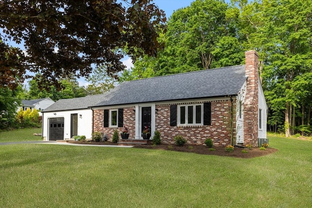 47 Jacob St, Seekonk, MA 02769 - view of front of home featuring a garage, a chimney, a shingled roof, and a front lawn