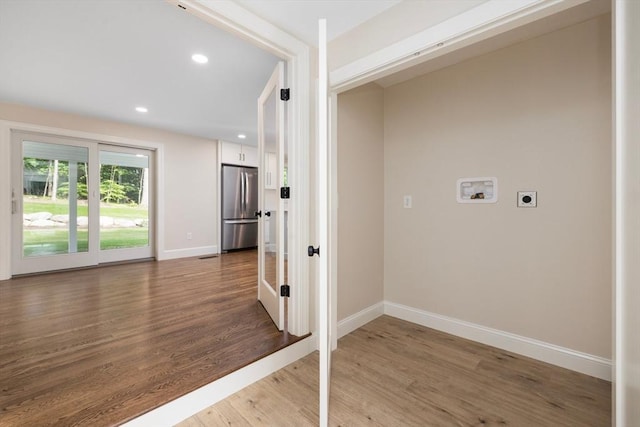 47 Jacob St, Seekonk, MA 02769 - washroom with electric dryer hookup, washer hookup, baseboards, wood finished floors, and recessed lighting