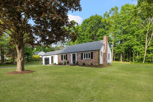 47 Jacob St, Seekonk, MA 02769 - view of front of house with a garage, a front yard, a chimney, and a shingled roof