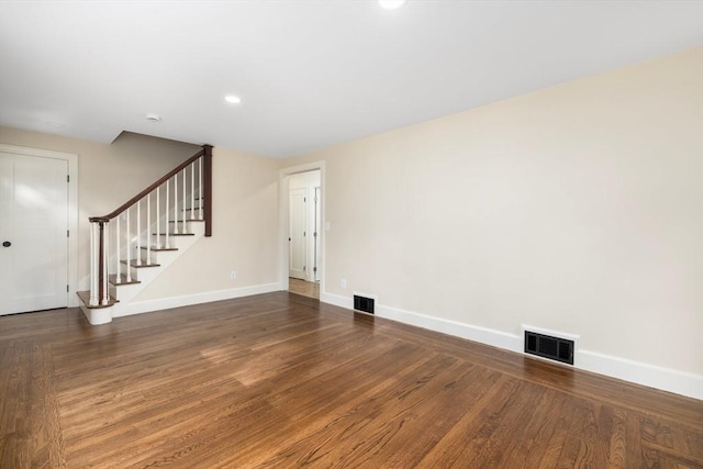 47 Jacob St, Seekonk, MA 02769 - unfurnished living room with baseboards, stairway, wood finished floors, and recessed lighting