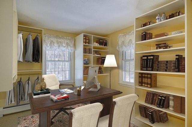 office area featuring a baseboard radiator