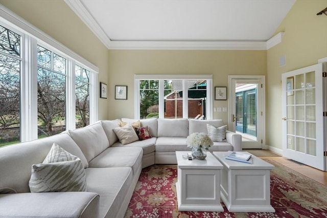 sunroom featuring french doors