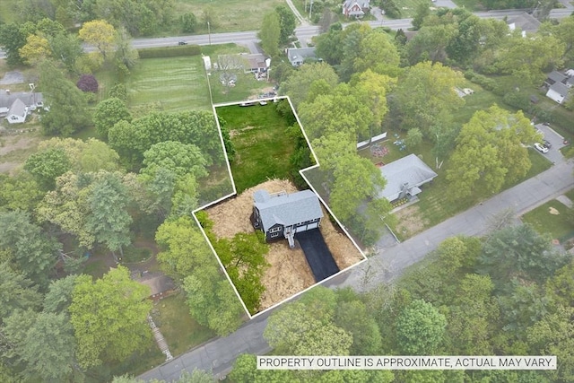 aerial overview of property's location featuring property parcel outlined