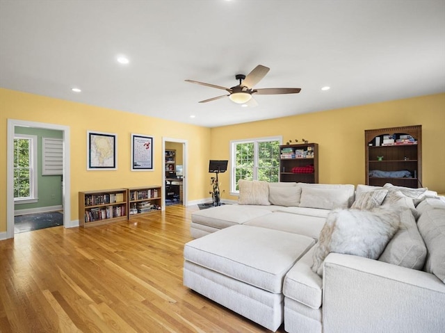 455 Brockelman Rd, Lancaster, MA 01523 - living room with ceiling fan, light wood finished floors, and recessed lighting