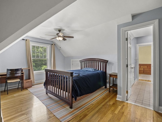 455 Brockelman Rd, Lancaster, MA 01523 - bedroom with light wood-type flooring, lofted ceiling, and ceiling fan