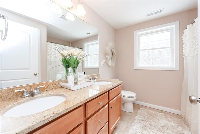 bathroom with baseboards, a sink, visible vents, and tile patterned floors