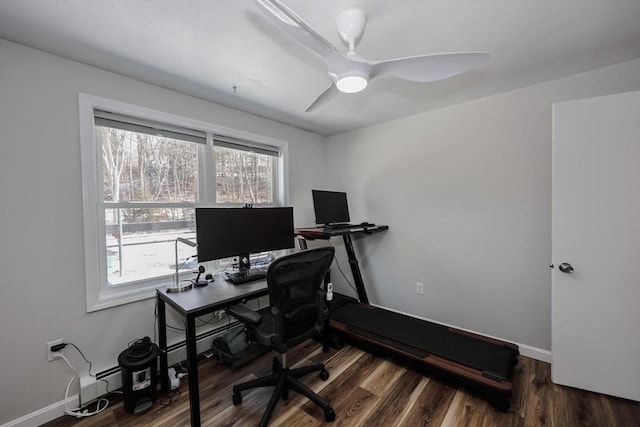 home office featuring a healthy amount of sunlight, baseboards, and wood finished floors