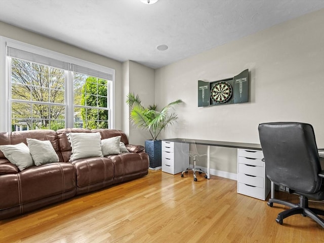 office space featuring baseboards and wood finished floors