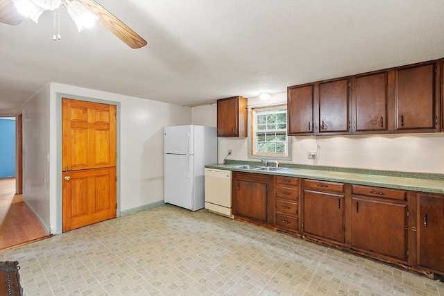 336 Otter River Rd, Templeton, MA 01468 - kitchen with white appliances, ceiling fan, and light floors
