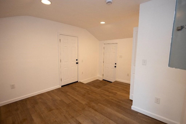 23 Highland St, Townsend, MA 01469 - unfurnished room featuring lofted ceiling, baseboards, recessed lighting, dark wood-type flooring, and a smoke detector