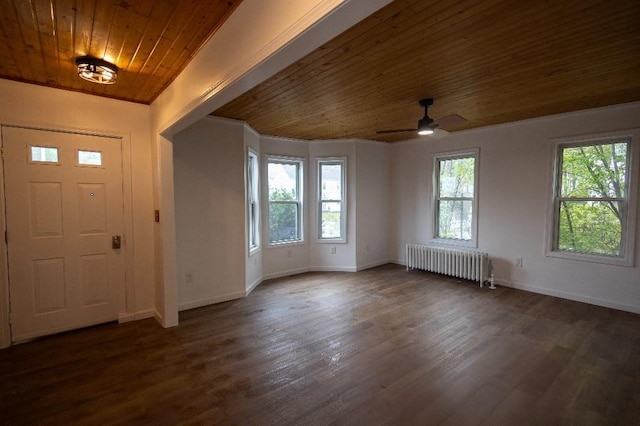 23 Highland St, Townsend, MA 01469 - entrance foyer with radiator, wooden ceiling, healthy amount of natural light, baseboards, and ceiling fan