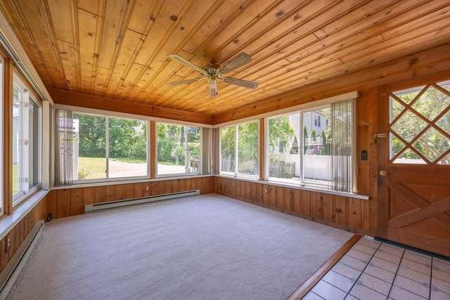 4 Cypress Rd, Natick, MA 01760 - unfurnished sunroom featuring a baseboard heating unit, baseboard heating, plenty of natural light, tile patterned floors, and wooden ceiling