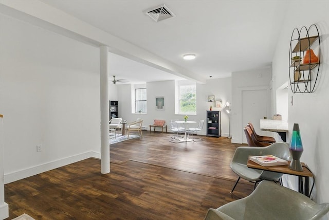 35 Nonantum St Unit E, Boston, MA 02135 - living room with wood finished floors, ceiling fan, and baseboards