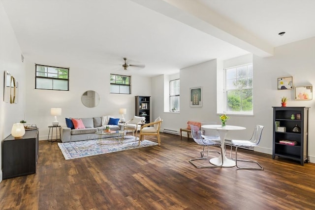 35 Nonantum St Unit E, Boston, MA 02135 - living room with a ceiling fan, plenty of natural light, and wood finished floors